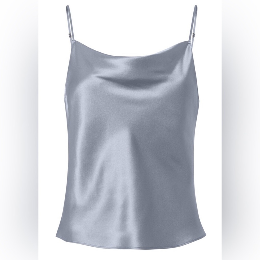 Fleur du Mal Hammered Silk Cowl Neck Cami in Light Blue Small